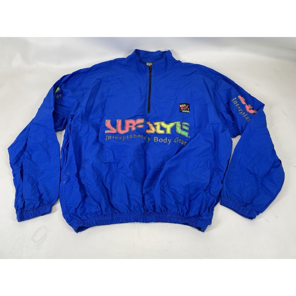 Surf Style Nylon 1/4 Zip Pullover Windbreaker USA Made Mens One Size Blue VTG